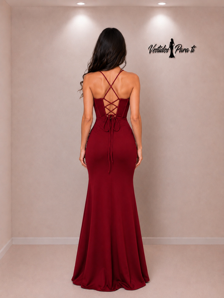 Vestido Largo de Fiesta Talla M — Burdeo— Entrega Inmediata