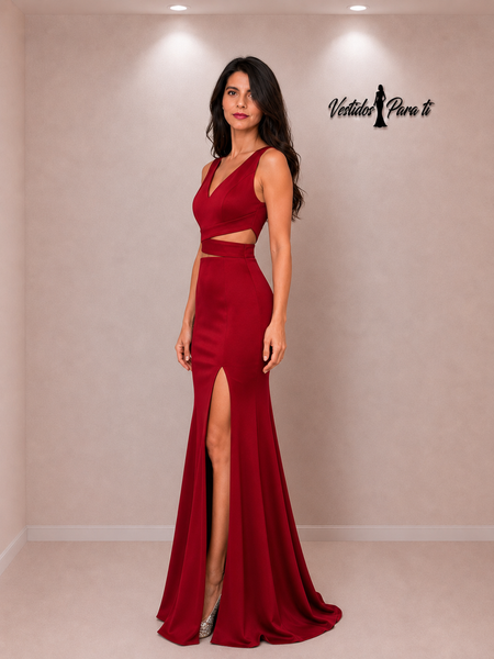 Vestido Largo de Fiesta Talla S — Burdeo— Entrega Inmediata