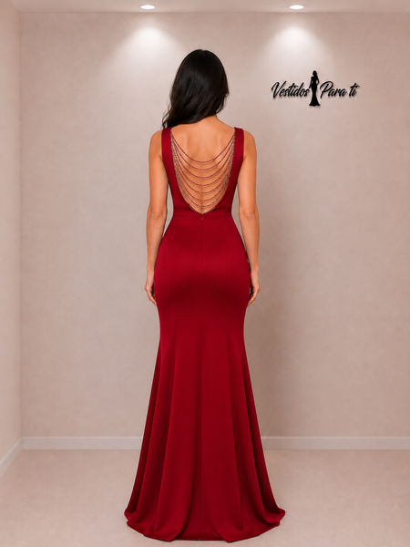 Vestido Largo de Fiesta Talla S — Burdeo— Entrega Inmediata