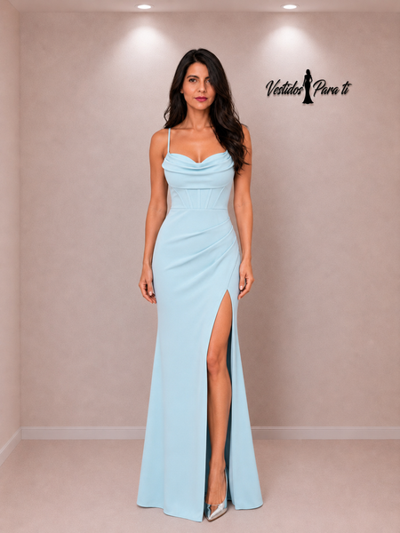 Vestido Largo de Fiesta Talla S — Celeste — Entrega Inmediata