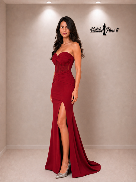 Vestido Largo de Fiesta Talla XS — Burdeo— Entrega Inmediata