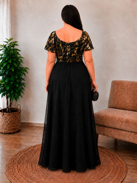 Vestido Largo de Fiesta  Talla XL — Negro con detalles Dorados — Entrega Inmediata