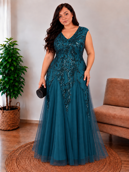 Vestido de Fiesta Talla XXXL 22 — Verde Azulado  — Entrega Inmediata