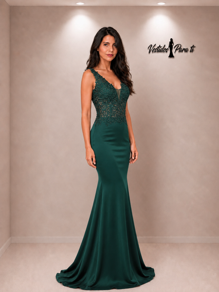 Vestido de Fiesta Talla M — Verde — Entrega Inmediata