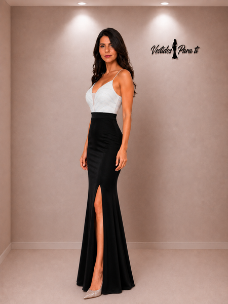 Vestido de Fiesta Talla M — Blanco y Negro — Entrega Inmediata