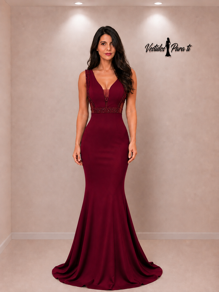 Vestido de Fiesta Talla S-M — Burdeo — Entrega Inmediata