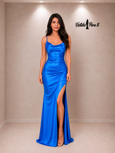 Vestido de Fiesta Talla S-M — Azul Océano — Entrega Inmediata