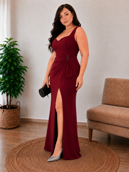 Vestido Largo de Fiesta Talla L — Burdeo — Entrega Inmediata