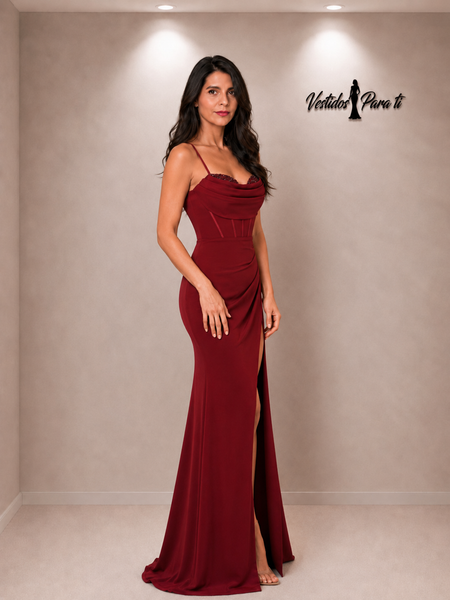 Vestido Largo de Fiesta Talla S-M — Burdeo— Entrega Inmediata
