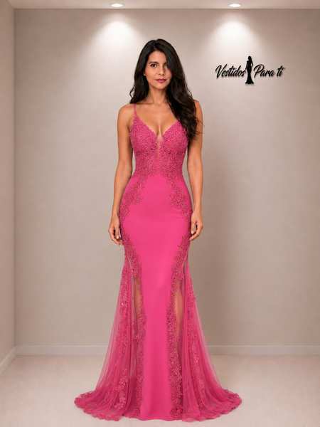 Vestido Largo de Fiesta Talla XS —Fucsia — Entrega Inmediata