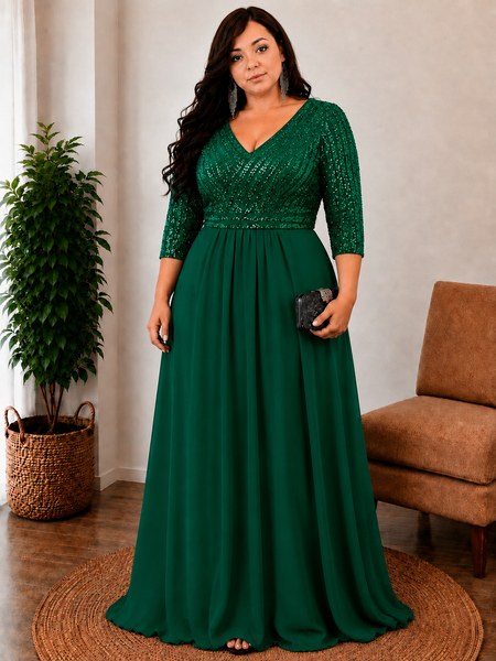Vestido de Fiesta Talla XXL 16 — Verde Lentejuelas — Entrega Inmediata