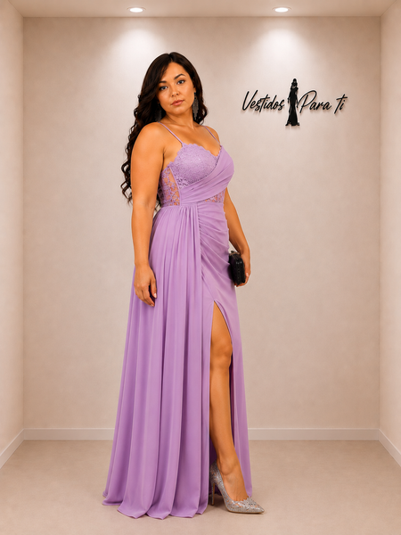 Vestido Largo de Fiesta Talla XL — Lavanda — Entrega Inmediata