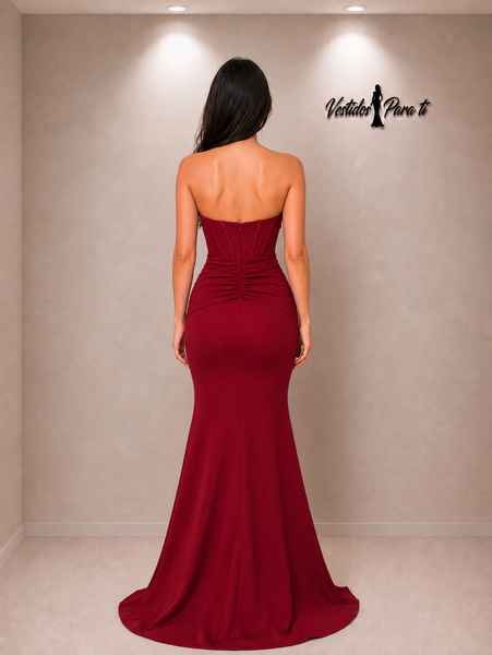 Vestido Largo de Fiesta Talla XS — Burdeo— Entrega Inmediata