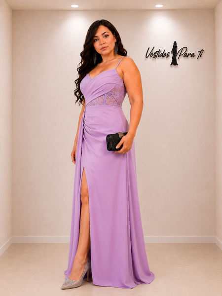 Vestido Largo de Fiesta Talla XL — Lavanda — Entrega Inmediata
