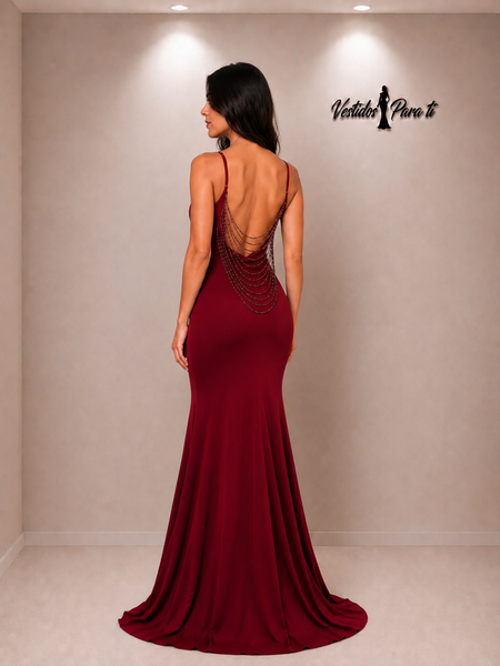 Vestido Largo de Fiesta Talla S-M — Burdeo— Entrega Inmediata