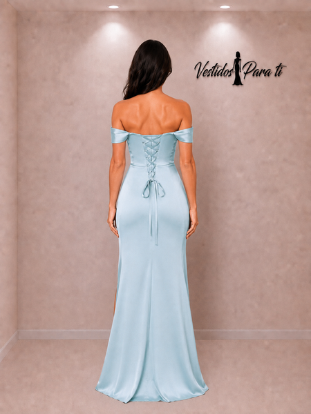 Vestido de Fiesta Talla M —  Azul Hielo — Entrega Inmediata