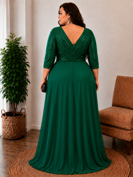 Vestido de Fiesta Talla XXL 16 — Verde Lentejuelas — Entrega Inmediata