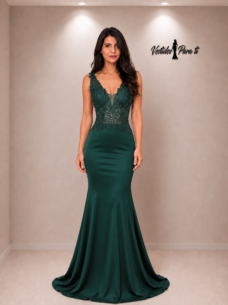 Vestido de Fiesta Talla M — Verde — Entrega Inmediata
