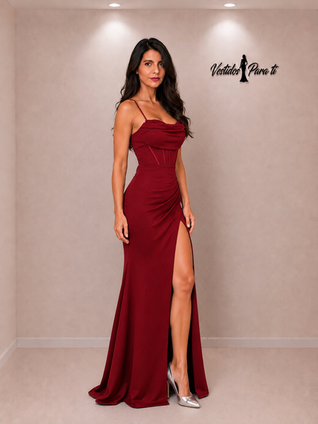 Vestido Largo de Fiesta Talla S — Burdeo— Entrega Inmediata
