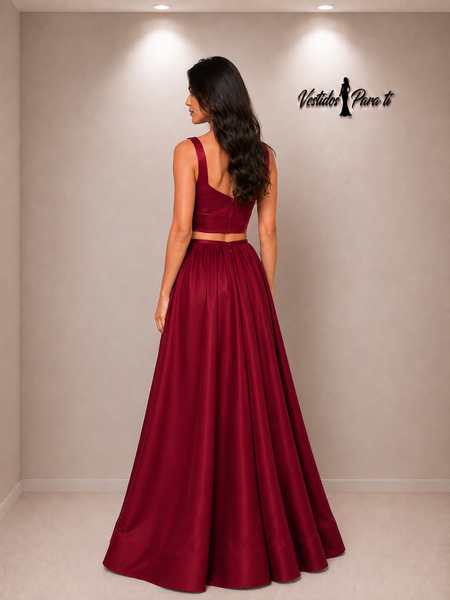 Vestido de Fiesta Largo Talla S  — Burdeo— Entrega Inmediata