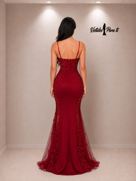Vestido Largo de Fiesta Talla S-M — Burdeo— Entrega Inmediata