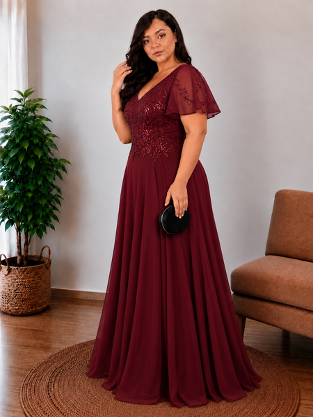 Vestido de Fiesta Talla XXXXL 26 — Burdeo — Entrega Inmediata