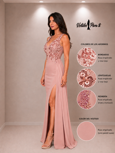 Vestido de Fiesta Talla XS — Beige — Entrega Inmediata