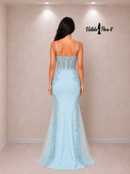 Vestido Largo de Fiesta Talla S — Celeste— Entrega Inmediata
