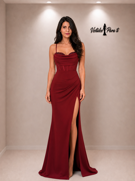 Vestido Largo de Fiesta Talla S-M — Burdeo— Entrega Inmediata