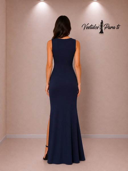 Vestido de Fiesta Talla S - Blanco y Azul Marino — Entrega Inmediata
