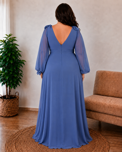 Vestido de Fiesta Talla L — Azul Acero — Entrega Inmediata