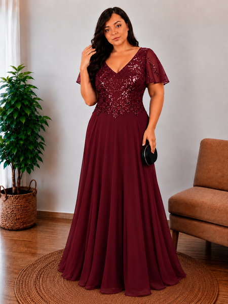 Vestido de Fiesta Talla XXXXL 26 — Burdeo — Entrega Inmediata