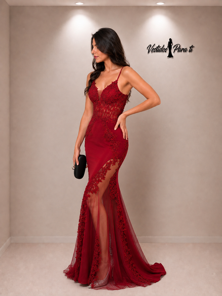 Vestido Largo de Fiesta Talla S-M — Burdeo— Entrega Inmediata