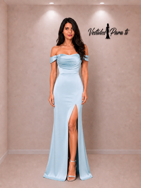 Vestido de Fiesta Talla M —  Azul Hielo — Entrega Inmediata