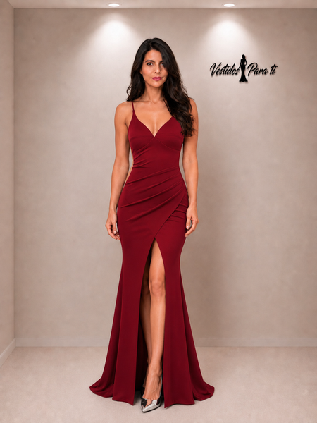 Vestido Largo de Fiesta Talla S-M — Burdeo— Entrega Inmediata