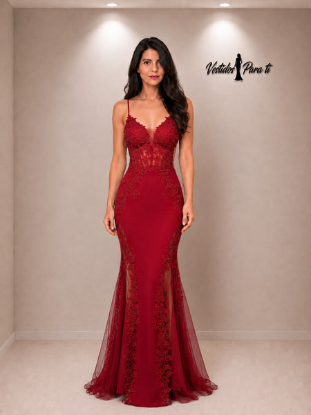 Vestido Largo de Fiesta Talla S-M — Burdeo— Entrega Inmediata