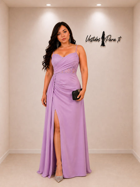 Vestido Largo de Fiesta Talla XL — Lavanda — Entrega Inmediata
