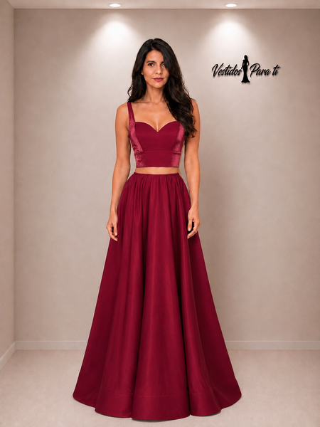 Vestido de Fiesta Largo Talla S  — Burdeo— Entrega Inmediata