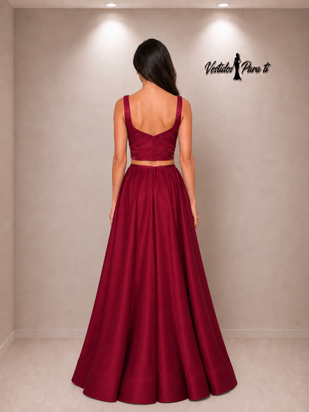 Vestido de Fiesta Largo Talla S  — Burdeo— Entrega Inmediata
