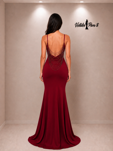 Vestido Largo de Fiesta Talla S-M — Burdeo— Entrega Inmediata