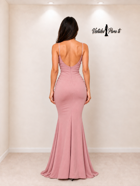 Vestido de Fiesta Talla S-M — Rosa empolvado —   Entrega Inmediata