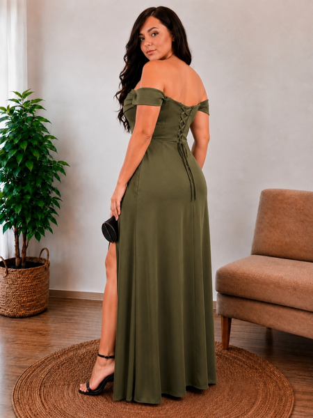 Vestido de Fiesta Talla XL — Verde Oliva — Entrega Inmediata