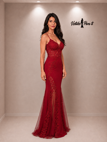 Vestido Largo de Fiesta Talla S-M — Burdeo— Entrega Inmediata