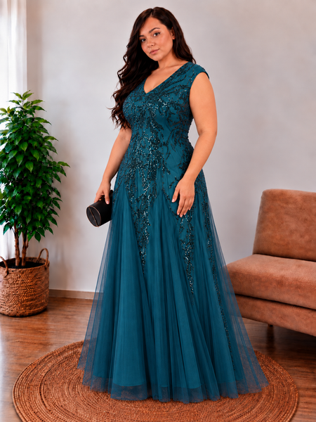 Vestido de Fiesta Talla XXXL 22 — Verde Azulado  — Entrega Inmediata