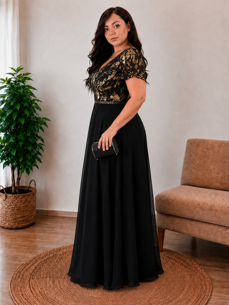 Vestido Largo de Fiesta  Talla XL — Negro con detalles Dorados — Entrega Inmediata