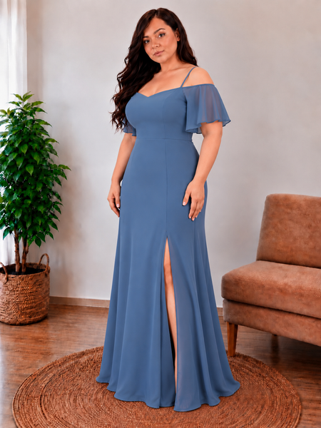 Vestido de Fiesta Talla L — Azul Acero — Entrega Inmediata