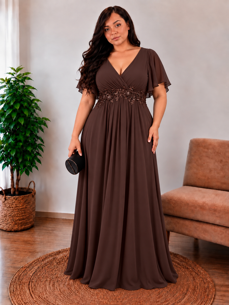 Vestido de Fiesta Talla XXL 16 — Marrón Chocolate — Entrega Inmediata