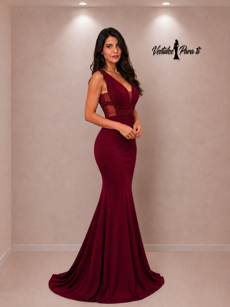 Vestido de Fiesta Talla S-M — Burdeo — Entrega Inmediata