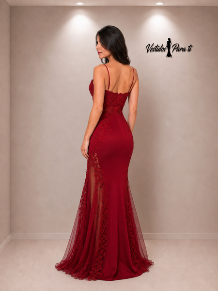 Vestido Largo de Fiesta Talla S-M — Burdeo— Entrega Inmediata
