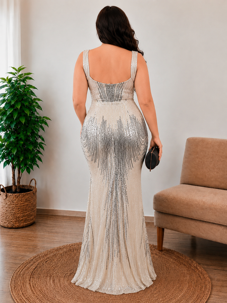 Vestido de Fiesta Talla XL — Beige Plateado —  Entrega Inmediata